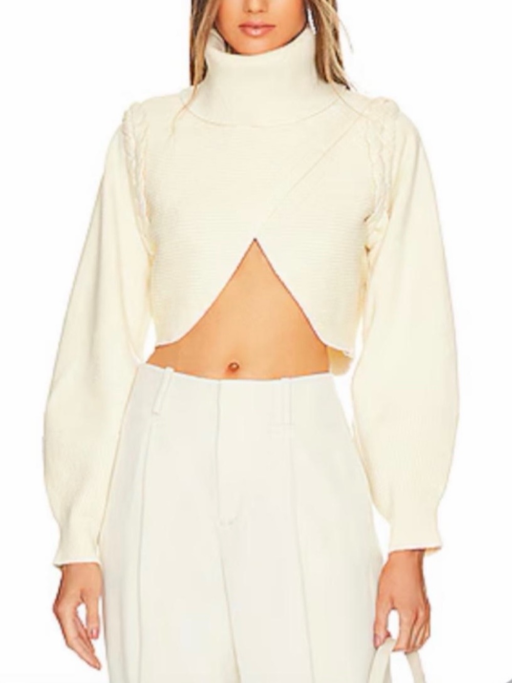 Michael costelo Cream Cropped Turtleneck Sweater Top